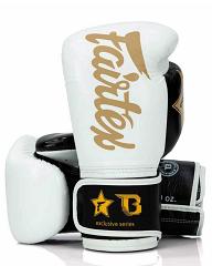 Fairtex X Booster BGVB2 leather boxing gloves in white/black/gol